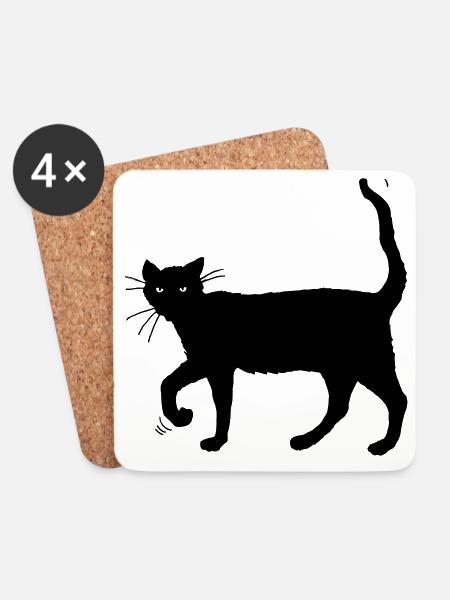 Black cat - Coasters (set of 4) - white