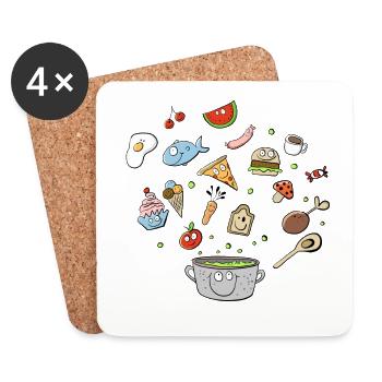Essen Doodle I Mahzeit I Lebensmittel - Untersetzer (4er-Set) - Weiß - Vorne