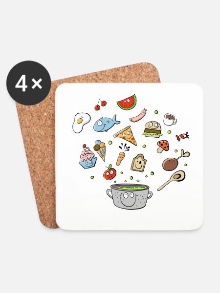 Essen Doodle I Mahzeit I Lebensmittel - Untersetzer (4er-Set) - Weiß