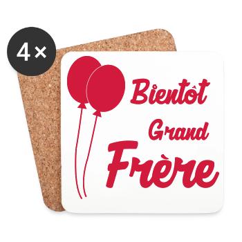 Bientôt Grand Frère - Bébé - Naissance - Frere - Dessous de verre (lot de 4) - blanc - Devant