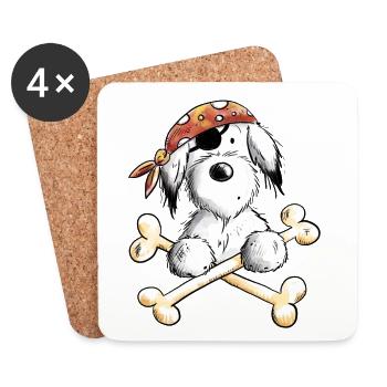 Pirate Dog I Corsair Cartoon - Dessous de verre (lot de 4) - blanc - Devant