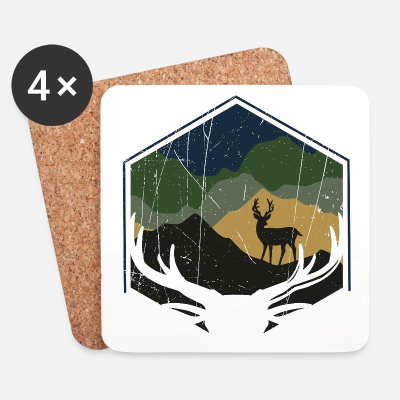 Hirsch - Natur - Berge - Wald - Untersetzer (4er-Set) - Weiß