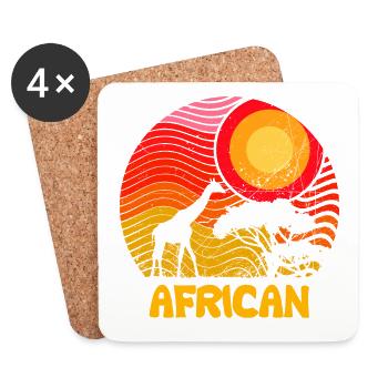 AFRICAN Giraffe Sun Savannah - Design - Dessous de verre (lot de 4) - blanc - Devant