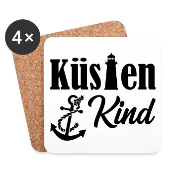 Küstenkind Anker Leuchtturm Meer Maritim Geschenk - Untersetzer (4er-Set) - Weiß - Vorne
