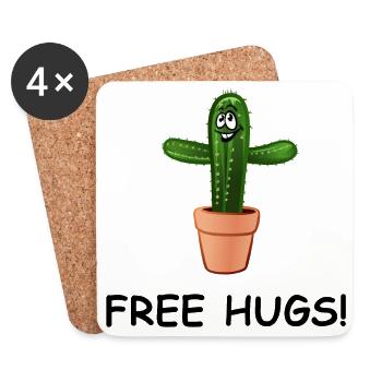 Smiling Cactus: FREE HUGS! - Coasters (set of 4) - white - Front