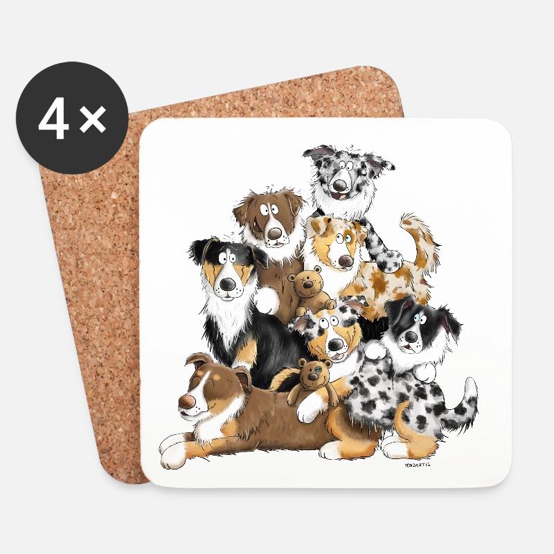 Australian Shepherd Hundehaufen I Aussie Hunde - Untersetzer (4er-Set) - Weiß