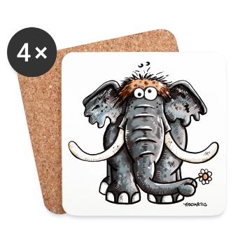 Éléphant avec fleur - Dessous de verre (lot de 4) - blanc - Devant