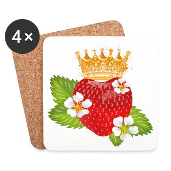 Fraise avec des fleurs et des feuilles - Dessous de verre (lot de 4) - blanc - Devant