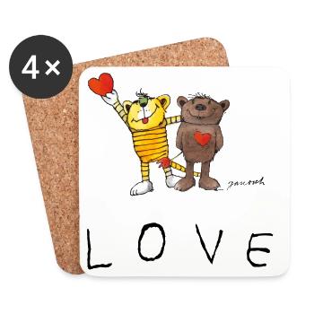 Janosch LOVE Lettering Tiger And Bear - Coasters (set of 4) - white - Front