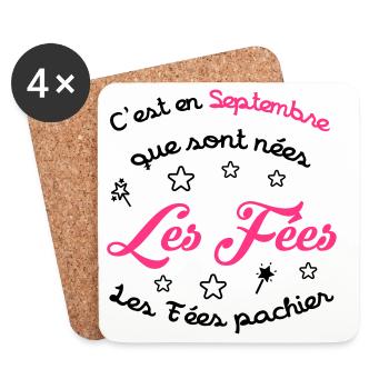 Fée / Fille / Reine / Naissance / Bébé / Septembre - Coasters (set of 4) - white - Front