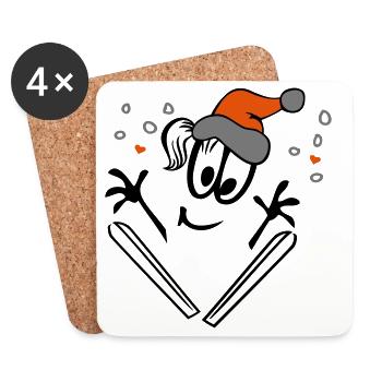 Skifliegen, Wintersport, Weihnachten - Untersetzer (4er-Set) - Weiß - Vorne