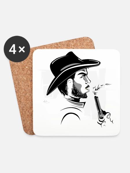 cowboy western bandit symbol comic wild - Untersetzer (4er-Set) - Weiß