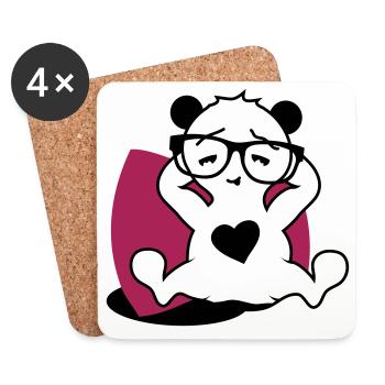 Panda with nerd glasses and heart button while relaxing - Coasters (set of 4) - white - Front