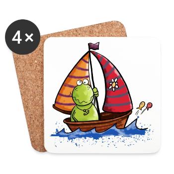Grenouille en mer - bateau - comique - Dessous de verre (lot de 4) - blanc - Devant