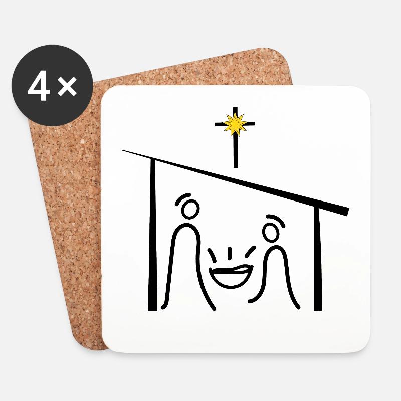 Weihnachtskrippe, Jesus, Weihnacht, Advent - Untersetzer (4er-Set) - Weiß