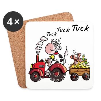 Cow drives a tractor - Farm - Pig - Boy - Gift - Coasters (set of 4) - white - Front
