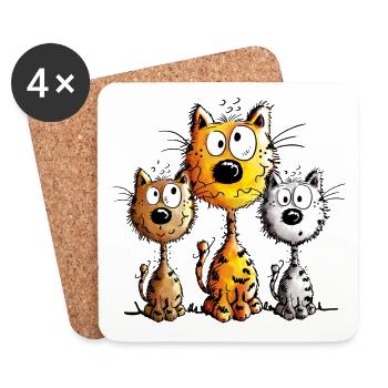 Trois meilleurs amis - Chat - Chats - Cadeau - Dessous de verre (lot de 4) - blanc - Devant