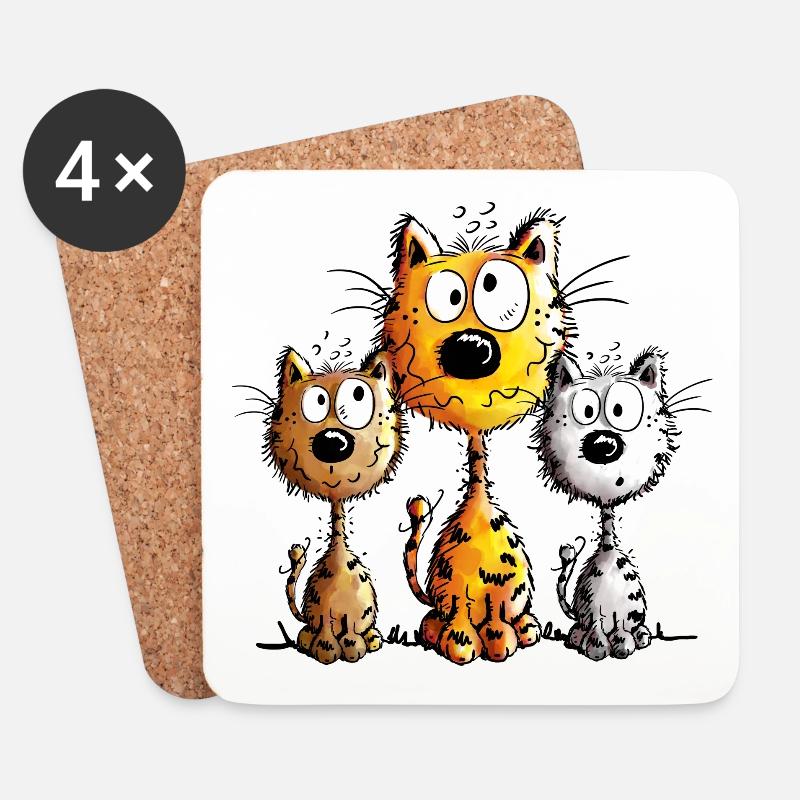 Katzen Freundschaft - Untersetzer (4er-Set) - Weiß