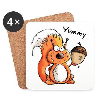 Yummy Squirrel - Wildlife - Funny - Gift - Cartoon - Coasters (set of 4) - white - Front