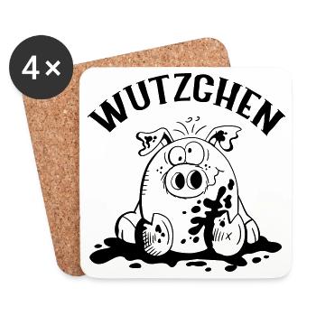 Wutzchen - Schwein - Schweine - Sau - Untersetzer (4er-Set) - Weiß - Vorne