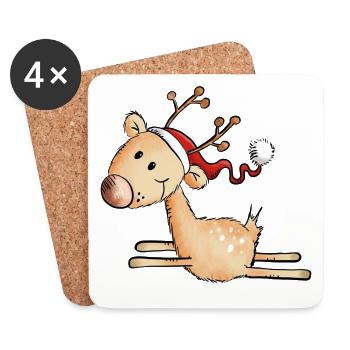 Jumping Christmas Reindeer - Gift - Comic - Coasters (set of 4) - white - Front