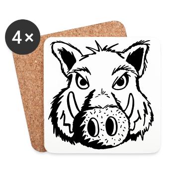 Süßes Wildschwein - Wildschweine - Schwein - Comic - Untersetzer (4er-Set) - Weiß - Vorne
