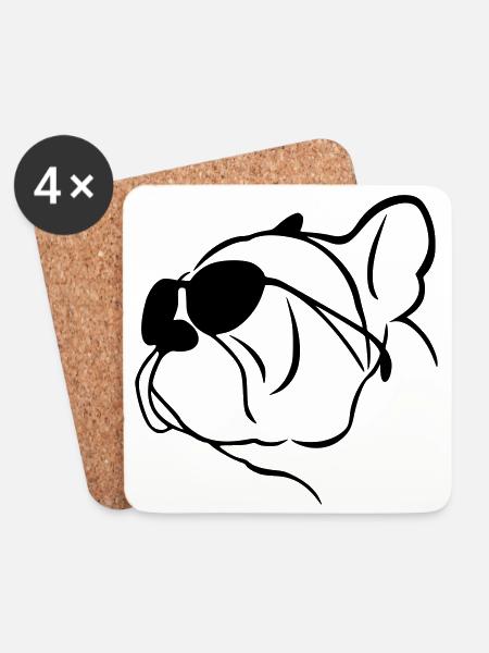 Bulldoggenbrille (G) - Untersetzer (4er-Set) - Weiß