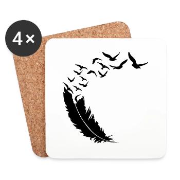 Vogelschwarm - Feder - Kunst - Untersetzer (4er-Set) - Weiß - Vorne