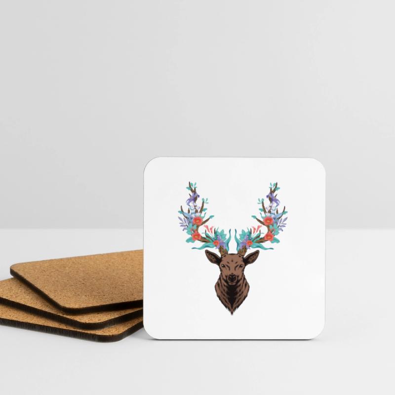 Hirsch. Geweih. Blumen. Untersetzer (4er-Set)