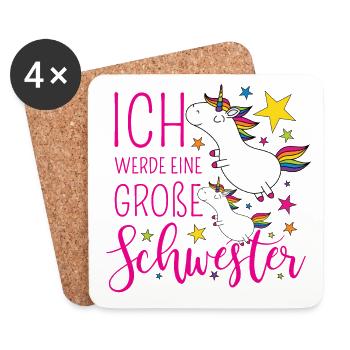 Große Schwester Einhorn Einhörner pink Sterne bunt - Untersetzer (4er-Set) - Weiß - Vorne