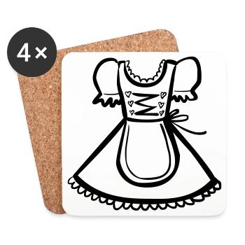 Dirndl – Schwarz-Weiß-Zeichnung – einfärbbar - Untersetzer (4er-Set) - Weiß - Vorne