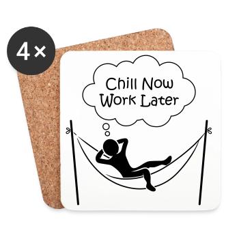 Männchen in Hängematte "CHILL NOW WORK LATER" - Untersetzer (4er-Set) - Weiß - Vorne