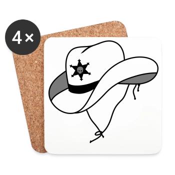 Chapeau de shérif avec petit crâne sur étoile de shérif - Dessous de verre (lot de 4) - blanc - Devant