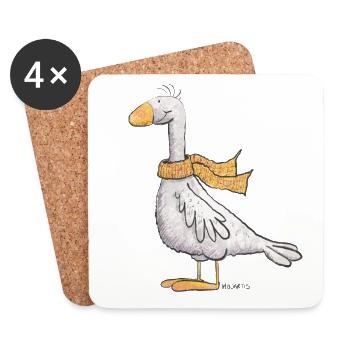 Oie avec foulard I Volaille I Canard I Oiseau - Dessous de verre (lot de 4) - blanc - Devant