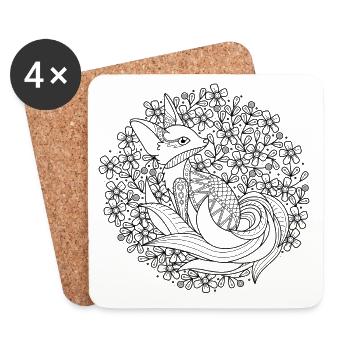 Fox. Fox. Mandala style. - Coasters (set of 4) - white - Front