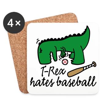 T-Rex hates baseball dinosaure joueur de base-ball - Dessous de verre (lot de 4) - blanc - Devant