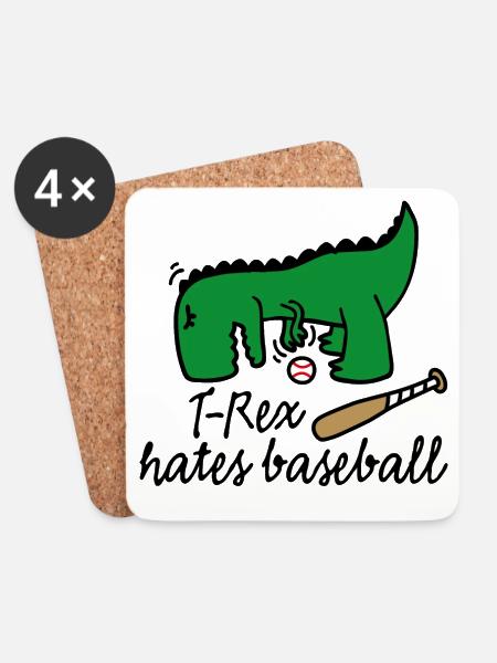 T-Rex hates baseball dinosaur baseball player - Coasters (set of 4) - white