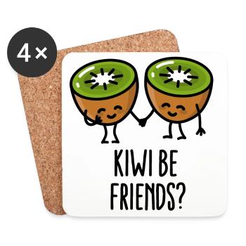 Kiwi be friends BFF Kawaii mignonne couple amour - Dessous de verre (lot de 4) - blanc - Devant
