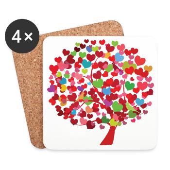 Herzbaum Illustration mit bunten Blättern - Untersetzer (4er-Set) - Weiß - Vorne