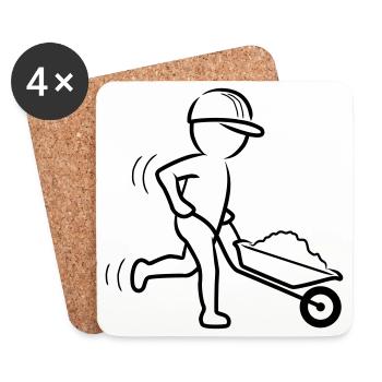 Bauarbeiter mit Schubkarre - Untersetzer (4er-Set) - Weiß - Vorne