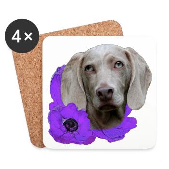 Anemones with Weimaraner, hunting dog lover - Coasters (set of 4) - white - Front