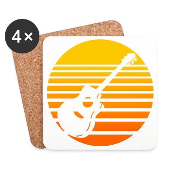 Retro Sonnenuntergang mit Gitarre Design - Untersetzer (4er-Set) - Weiß - Vorne