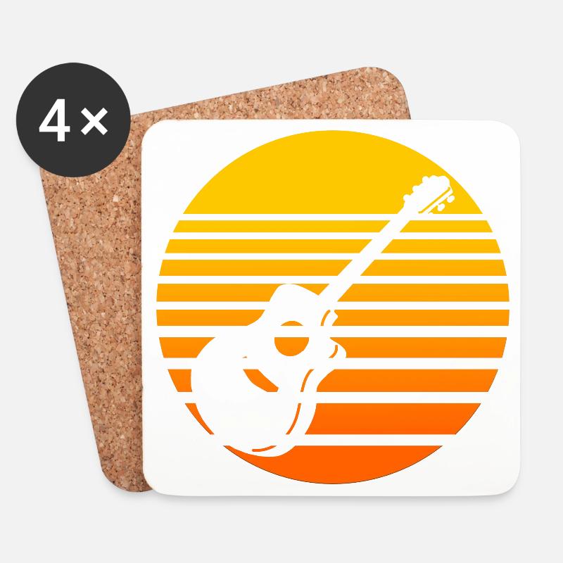 Retro Sonnenuntergang mit Gitarre Design - Untersetzer (4er-Set) - Weiß