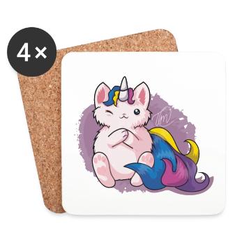 Chat licorne katacorn - Dessous de verre (lot de 4) - blanc - Devant