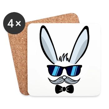 Er | Osterhase Gesicht Osterhäschen Frohe Ostern - Untersetzer (4er-Set) - Weiß - Vorne