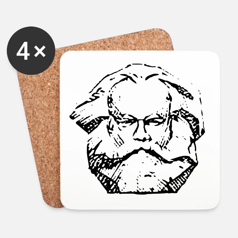 Karl Marx | Abstraktes Distressed Gesichtsdesign - Untersetzer (4er-Set) - Weiß