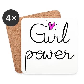 girl power with pink glitter heart - Coasters (set of 4) - white - Front