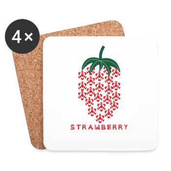 Strawberry, Erdebeere, Abstrakt - Untersetzer (4er-Set) - Weiß - Vorne