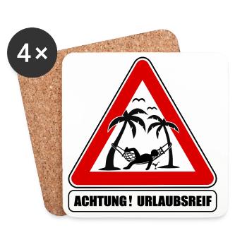 urlaubsreif lustiges Verkehrszeichen, Urlaub chill - Untersetzer (4er-Set) - Weiß - Vorne