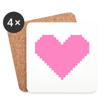 Pixel coeur rose - Dessous de verre (lot de 4) - blanc - Devant